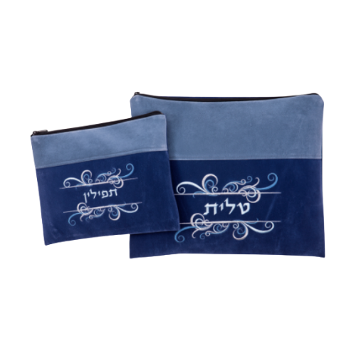 כיסוי לטלית ותפילין אבסטרקט משולב כחולים