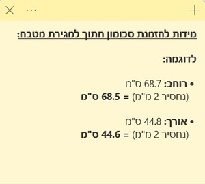 דוגמה למדידת מגירת סכום למטבח