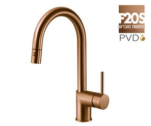 ברז מטבח 304668F20S נחושת מוברש PVD נשלף PULL DOWN פיה מסתובבת חמת