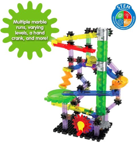 CRANKSTER 3.0 - ערכת הרכבה 100 חלקים מבוך גולות עם מעלית ספירלה לגולות