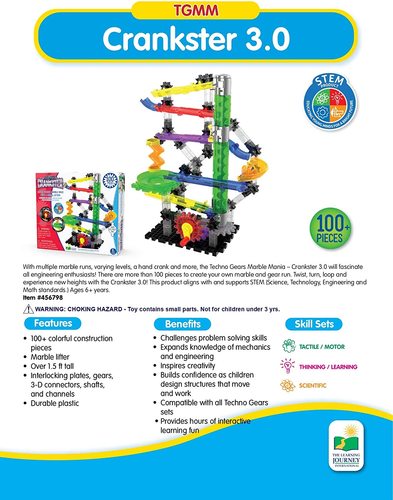 CRANKSTER 3.0 - ערכת הרכבה 100 חלקים מבוך גולות עם מעלית ספירלה לגולות