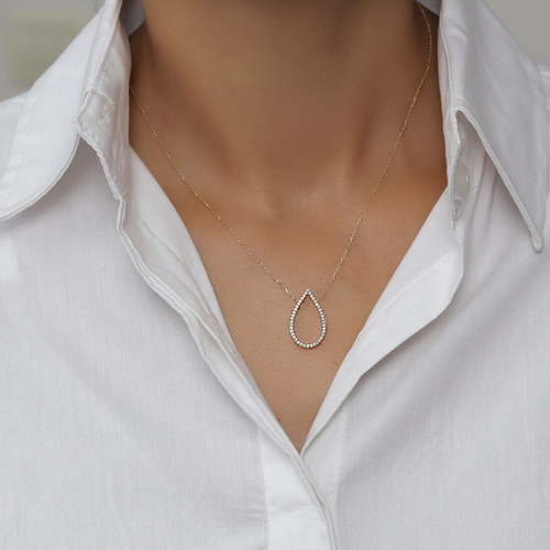 שרשרת ותליון טיפה יהלומים מזהב 14K