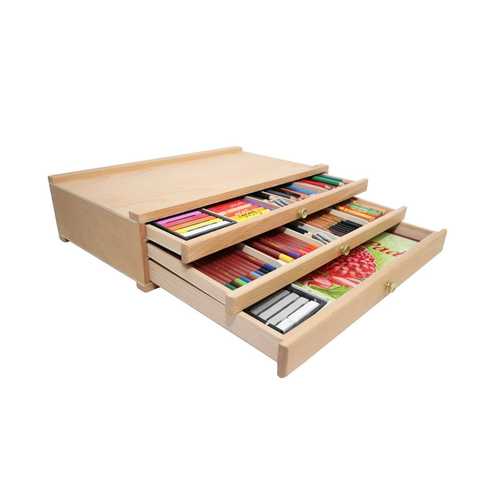 קופסת עץ ריקה לפסטל [3 מגירות] Pastel Box Signature