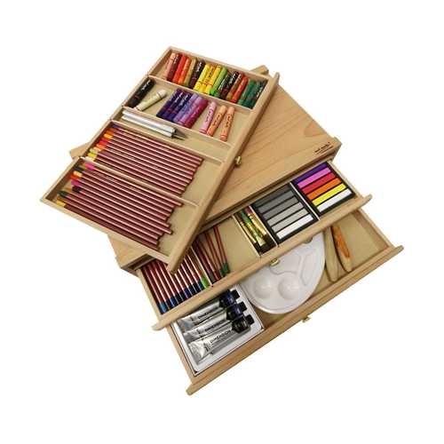 קופסת עץ ריקה לפסטל [3 מגירות] Pastel Box Signature