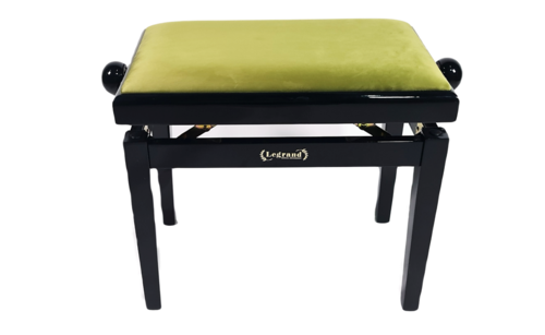 כסא פסנתר מתכוונן בצבע שחור עם מושב קטיפה בצבע ירוק PB18 מבית Legrand