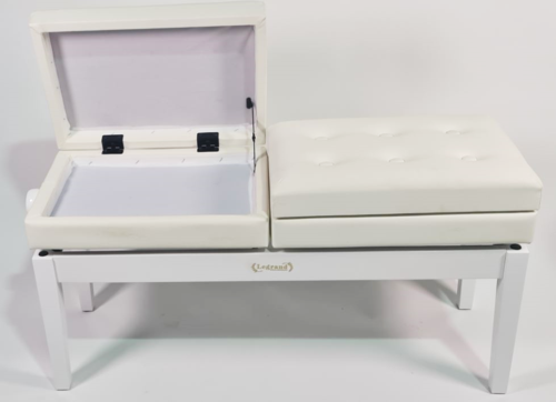 כסא פסנתר מושב כפול מתכוננים עם 2 תאי אחסון בצבע לבן מבריק PB-26 בעיצוב יוקרתי מבית Legrand