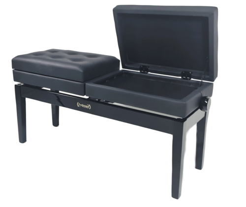 כסא פסנתר מושב כפול מתכוננים עם 2 תאי אחסון בצבע שחור מבריק PB-26 בעיצוב יוקרתי מבית Legrand