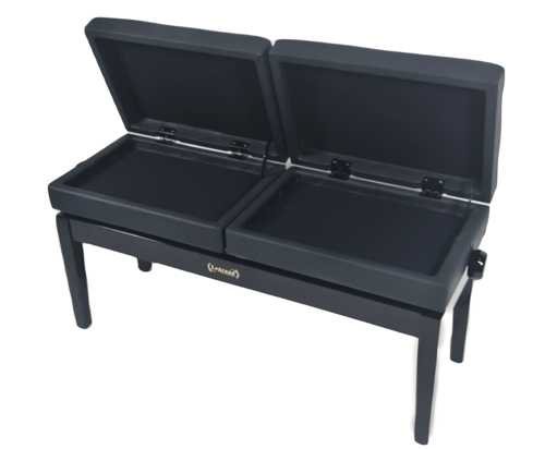 כסא פסנתר מושב כפול מתכוננים עם 2 תאי אחסון בצבע שחור מבריק PB-26 בעיצוב יוקרתי מבית Legrand