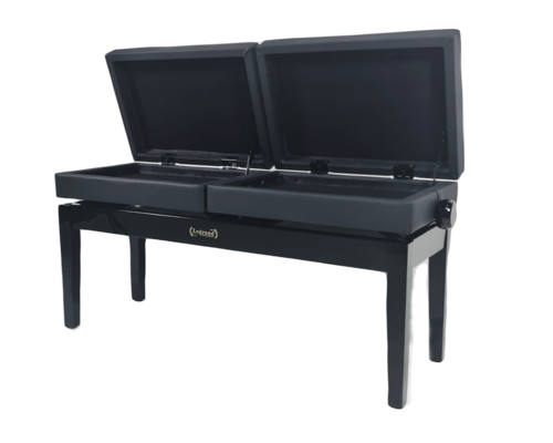 כסא פסנתר מושב כפול מתכוננים עם 2 תאי אחסון בצבע שחור מבריק PB-26 בעיצוב יוקרתי מבית Legrand