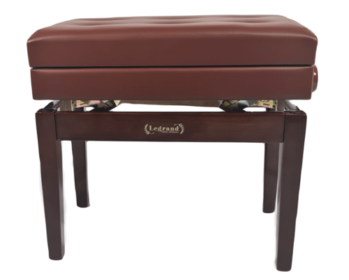 כסא פסנתר מתכוונן עם תא איחסון בצבע וולנט מבריק ומושב דמוי עור בצבע חום כהה עם קפיטונאז' PB7 מבית Legrand