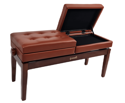 כסא פסנתר מושב כפול מתכוננים עם 2 תאי אחסון בצבע וולנט מבריק PB-26 בעיצוב יוקרתי מבית Legrand