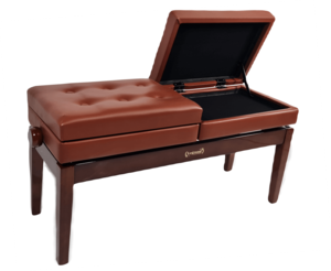 כסא פסנתר מושב כפול מתכוננים עם 2 תאי אחסון בצבע וולנט מבריק PB-26 בעיצוב יוקרתי מבית Legrand