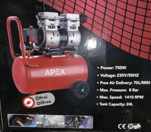 מדחס אוויר שקט ללא שמן 24 ליטר APEX