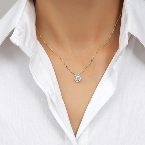 שרשרת ותליון טיפת יהלומים 0.73ct זהב 14K