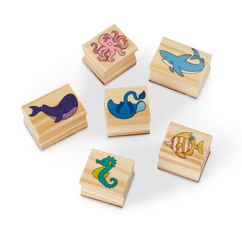 סט דלוקס 30 חותמות + 6 טושים ו 2 כריות דיו בקופסת עץ - חיות חווה/מחמד/ספארי/אוקיאנוס