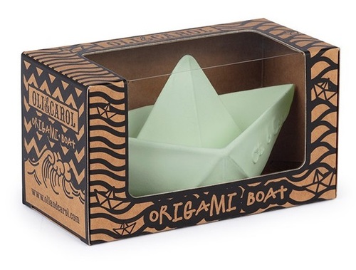 נשכן תינוק / צעצוע אמבט עשוי 100% גומי טבעי בעבודת יד - סירת אוריגמי מנטה