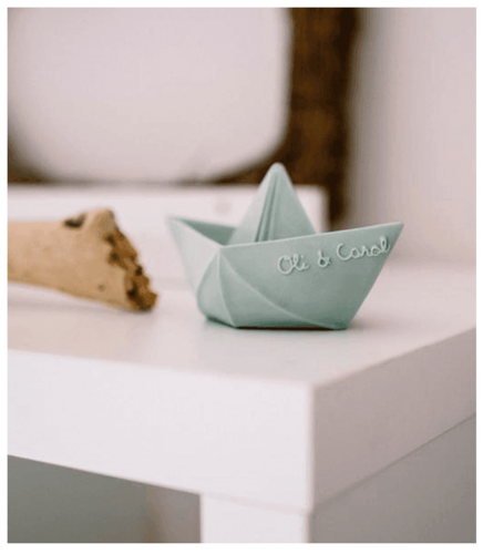 נשכן תינוק / צעצוע אמבט עשוי 100% גומי טבעי בעבודת יד - סירת אוריגמי מנטה