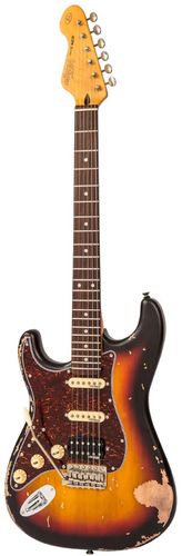 Vintage V6H ICON HSS Electric Guitar ~ Left Hand Distressed Sunburst