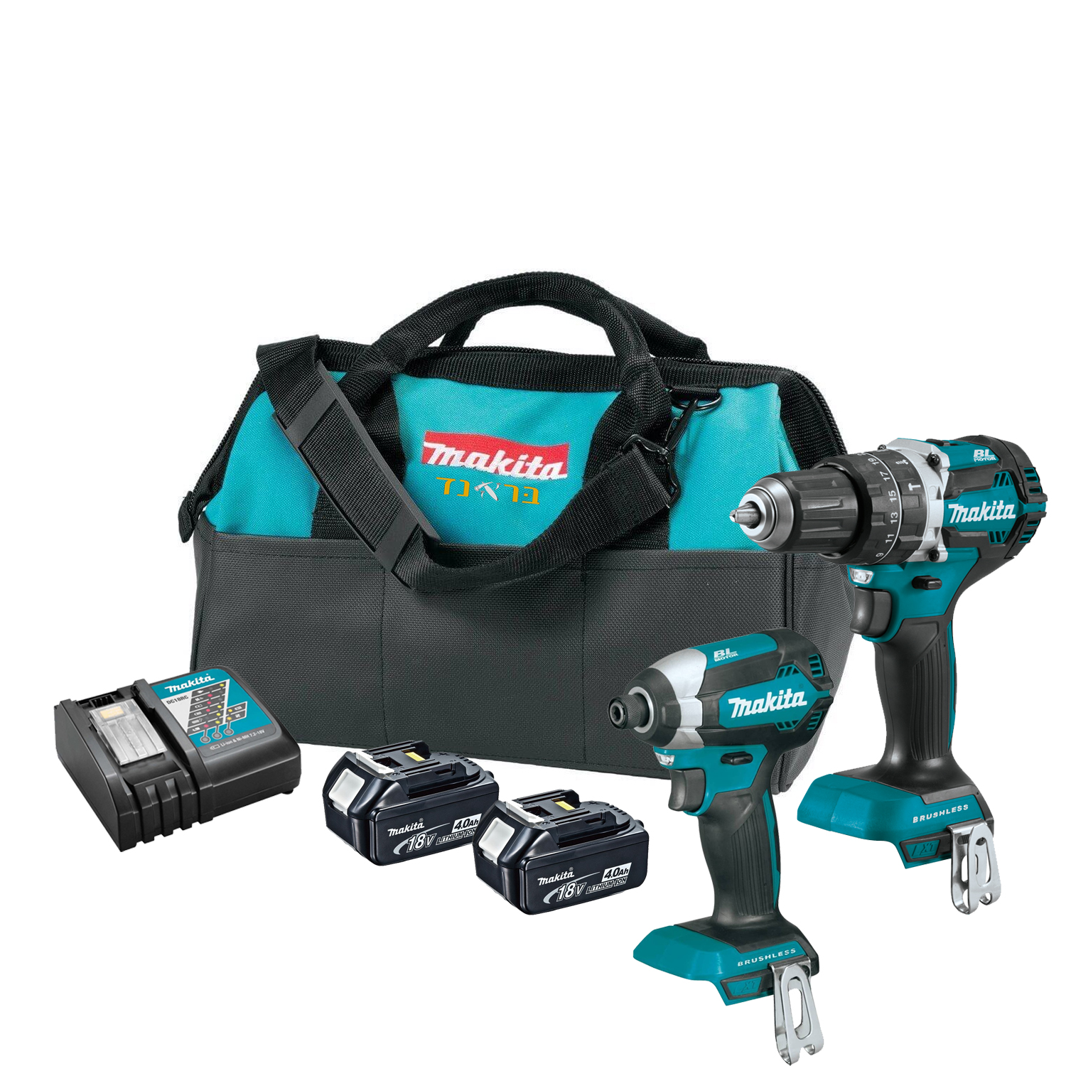 סט אימפקט + מברגה/מקדחה 18V + שתי סוללות 4.0AH