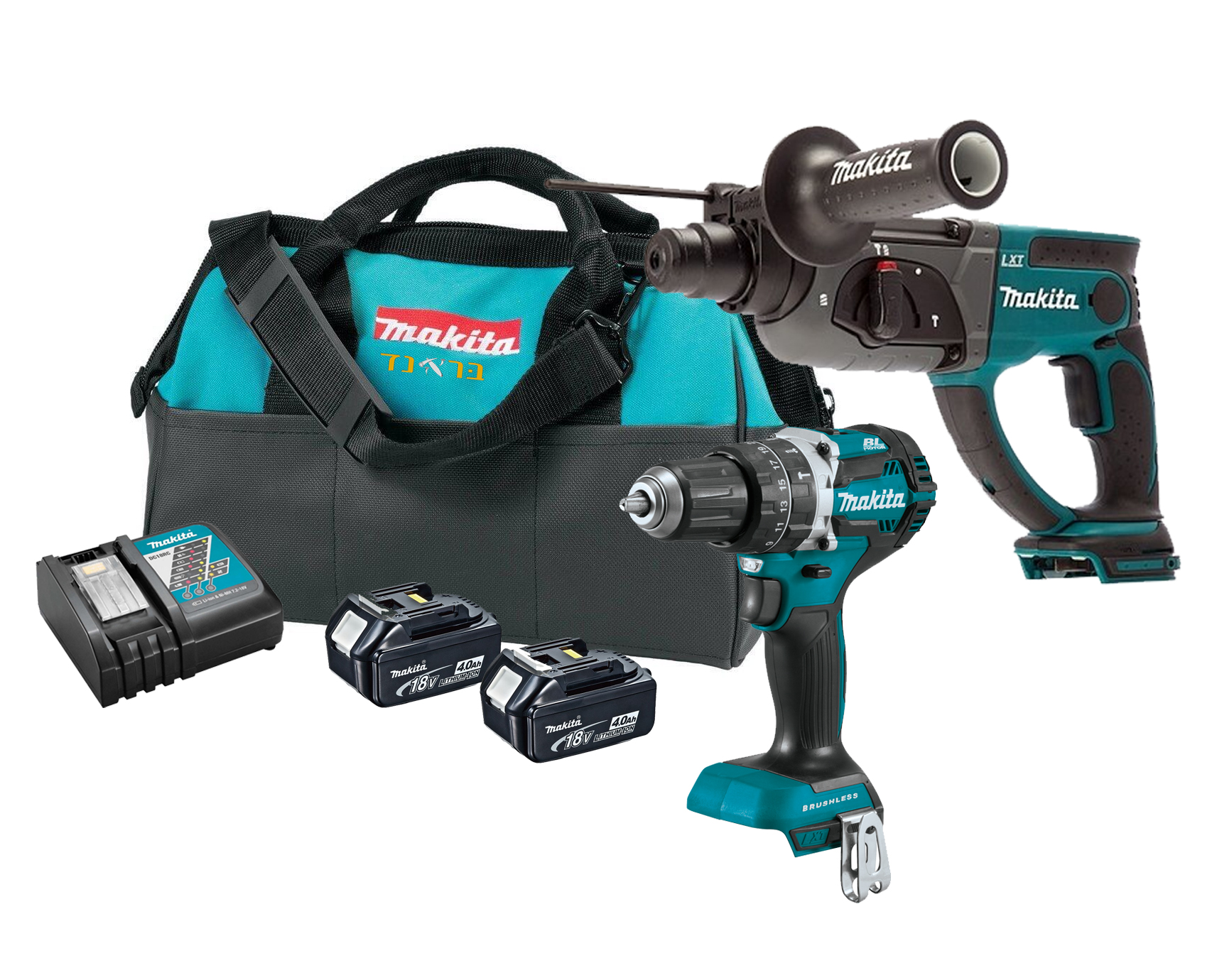 סט מברגה/מקדחה + פטישון 18V + שתי סוללות 4.0AH