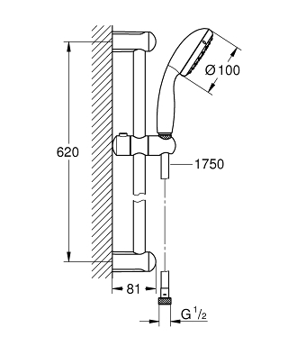 מוט קומפלט 27853001 TEMPESTA כרום GROHE