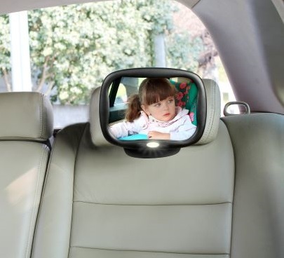 מראה לרכב לתינוק עם תאורת לד, שלט ומנגנון כיוונון 360 