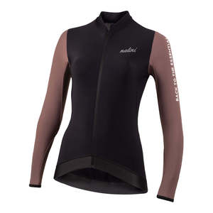 חולצת רכיבה נשים LS LADY FIT JERSEY שחור-חום  ארוכה אלסטית טכנית מחממת שוברת רוח מנדפת ומתקדמת