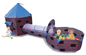 סט המשחקים המושלם: אוהל טירה עם בריכת כדורים ומנהרת זחילה + 50 כדורים - כחול