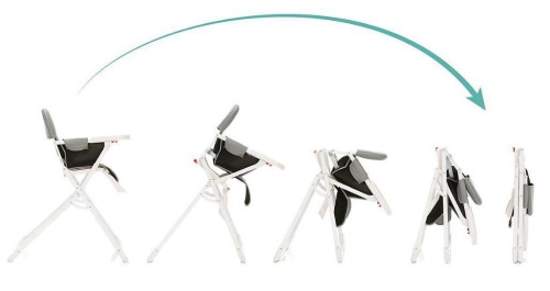 כסא אוכל תבל עם קיפול סופר קומפקטי, ריפוד דמוי עור ומגש ניתן להסרה - שלד לבן/ריפוד אפור