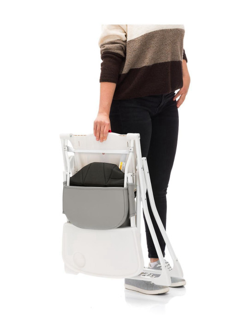 כסא אוכל תבל עם קיפול סופר קומפקטי, ריפוד דמוי עור ומגש ניתן להסרה - שלד שחור/ריפוד שחור