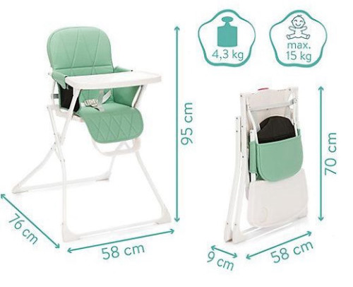 כסא אוכל תבל עם קיפול סופר קומפקטי, ריפוד דמוי עור ומגש ניתן להסרה - שלד שחור/ריפוד שחור