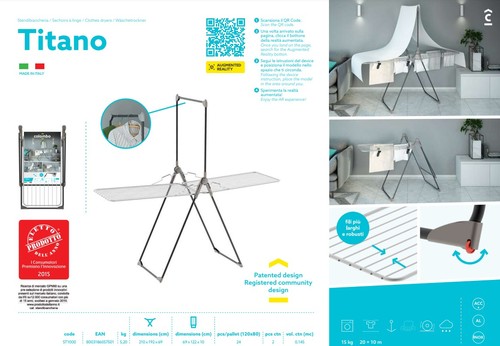 מתקן ייבוש כביסה עם תלייה עליונה TITANO drying rack