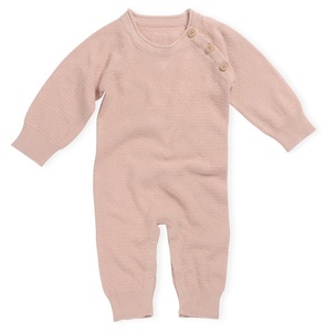 אוברול סרוג שרוולים ארוכים לתינוק 100% כותנה - ורוד 3-6