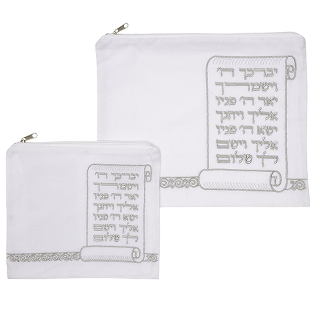 סט טלית תפילין קטיפה לבנה