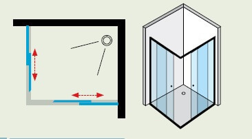 מקלחון הזזה מלבני פינתי 90X70 ס