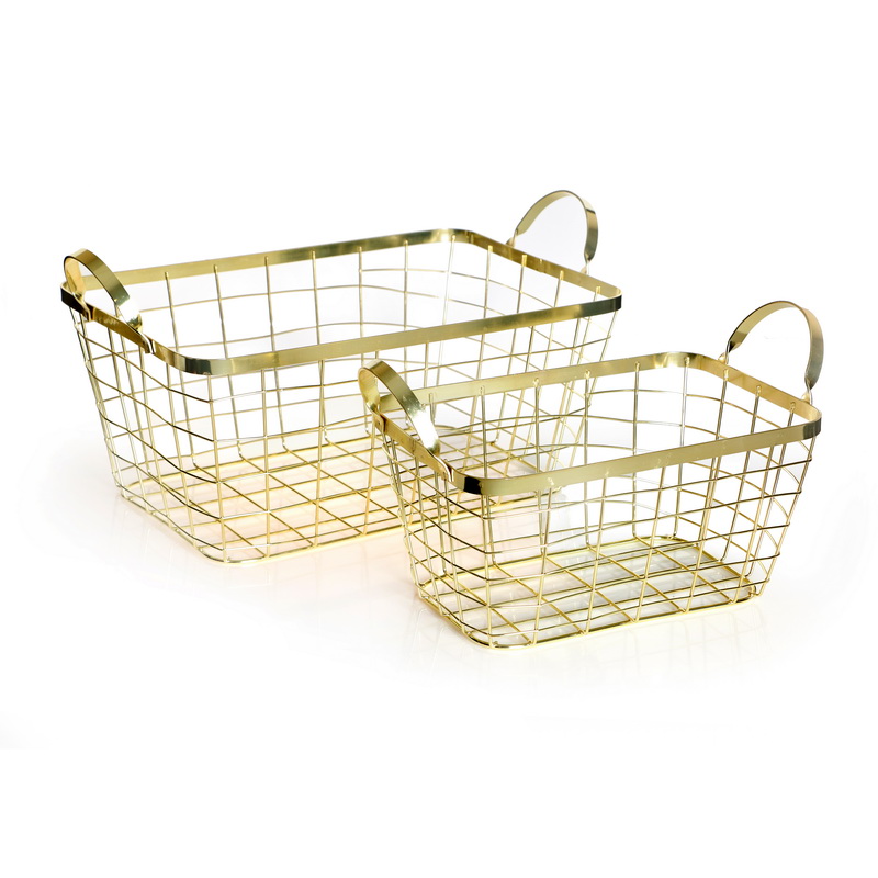 סט 2 סלסלות אלומיניום מלבניות/זהב עם ידיות