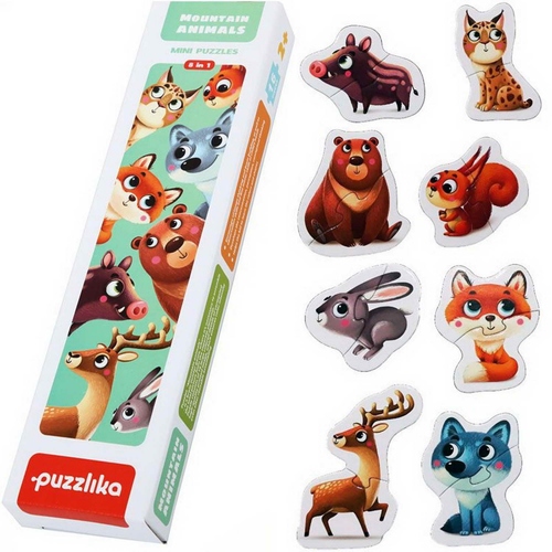 סט 8 פאזלים 2 חלקים למתחילים, עבים במיוחד בקופסת קרטון רב פעמית - חיות היער