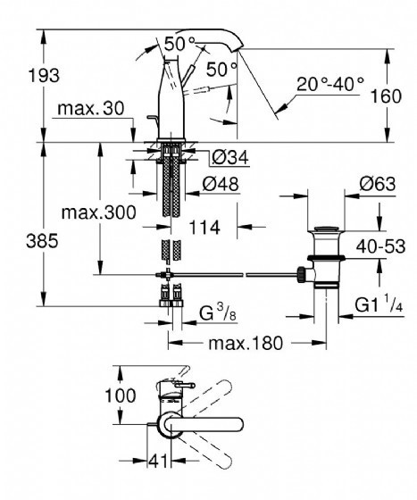 ברז פרח לכיור רחצה+ונטיל 23462DC1 גרואה GROHE