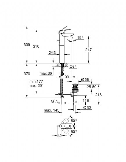 סוללת פרח גבוהה+ונטיל 32856000 סידרת GROHE BauLoop