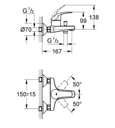ברז גרואה סידרת Bauedge 32806000 סוללה חיצונית לאמבט GROHE