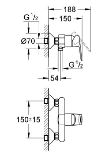 ברז גרואה סידרת BauLoop 32816000 סוללה חיצונית למקלחת GROHE