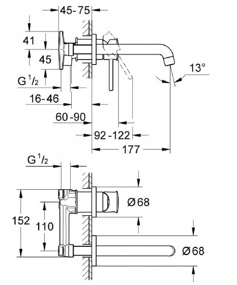 ברז קיר 20292000 סידרת GROHE Bauclassic