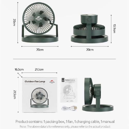 מאוורר לאוהל נטען עם תאורה 3 מצבים NATUREHIKE FAN