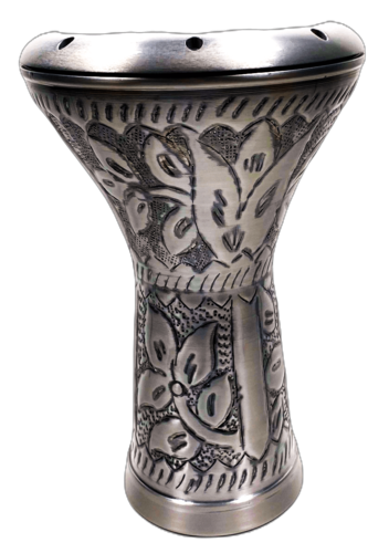 דרבוקה טורקית אלומיניום עם תבליט מעוטרת EA-GRS17 בצבע כסף מבית Gdrums