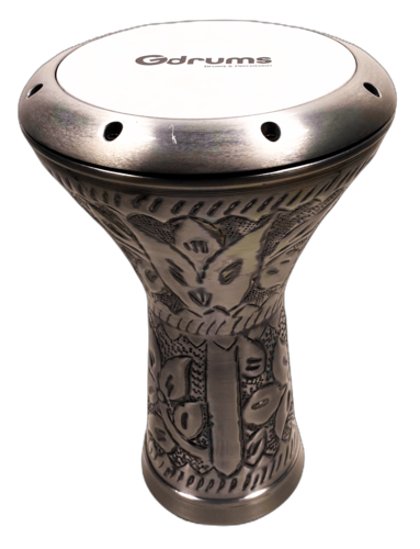 דרבוקה טורקית אלומיניום עם תבליט מעוטרת EA-GRS17 בצבע כסף מבית Gdrums