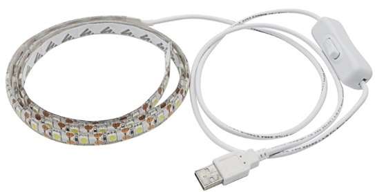 סרט לדים באורך מטר לבן חם 6W חיבור USB מפסק הפעלה