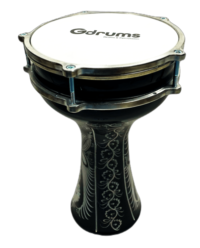דרבוקה טורקית אלומיניום עם עיטורים מדיום סדרה 15 בצבע שחור TA-GE15 מבית Gdrums