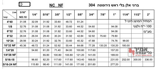 בורג אלן ללא ראש NF נירוסטה 304