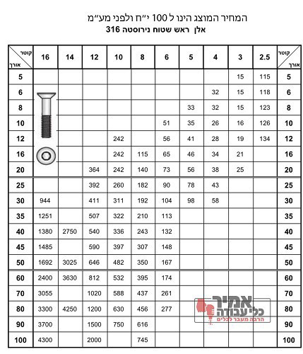 בורג אלן ראש שטוח מילימטרי נירוסטה 316