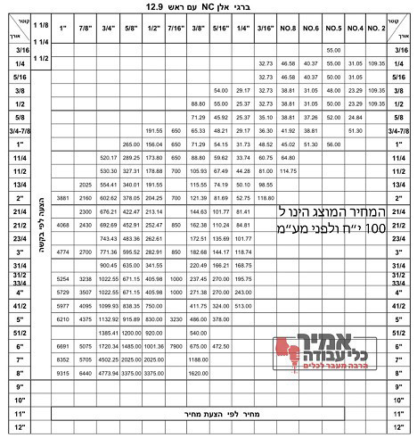 בורג אלן עם ראש NC חוזק 12.9